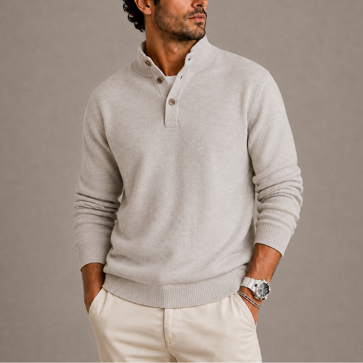 Men's Button-Neck Knitted Jumper