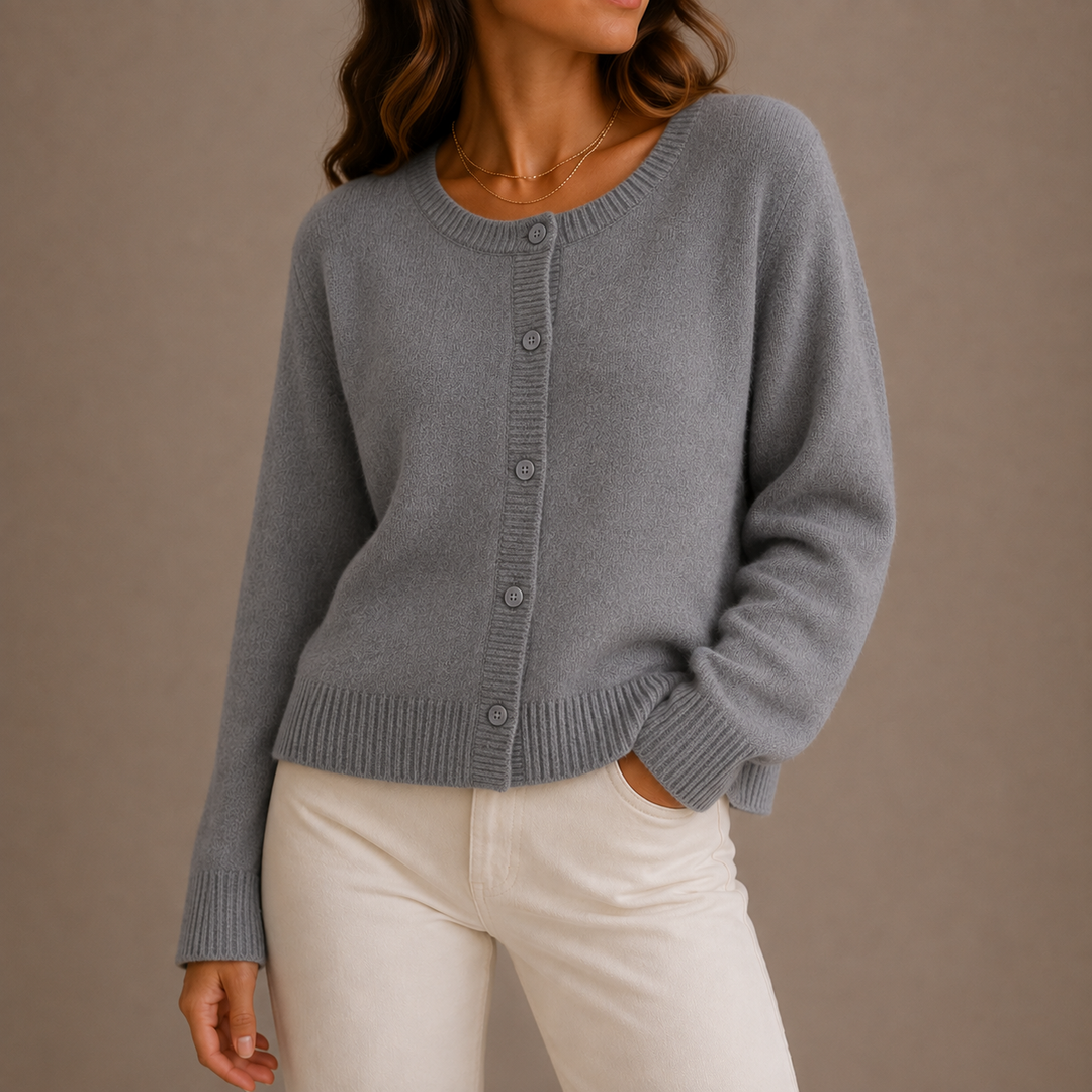 Women's Ribbed Knit Crew Neck Cardigan
