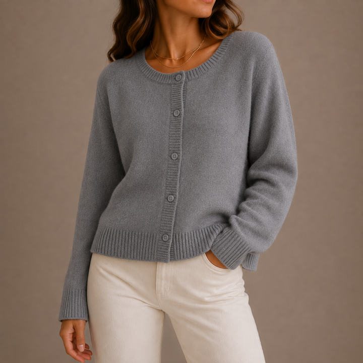 Women's Ribbed Knit Crew Neck Cardigan