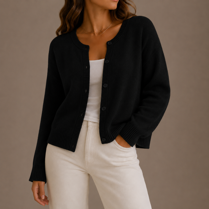 Women's Ribbed Knit Crew Neck Cardigan