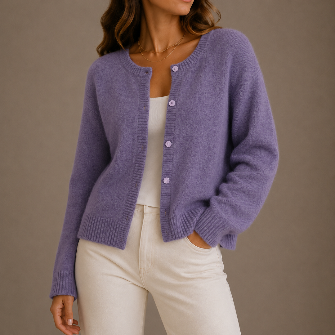 Women's Ribbed Knit Crew Neck Cardigan