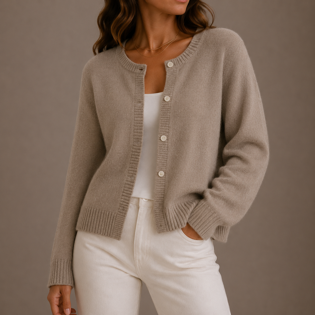 Women's Ribbed Knit Crew Neck Cardigan
