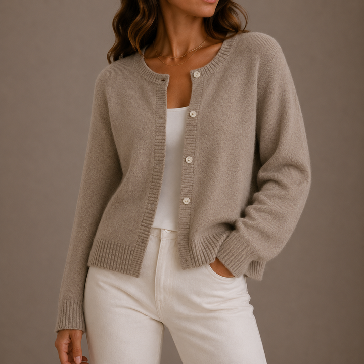 Women's Ribbed Knit Crew Neck Cardigan