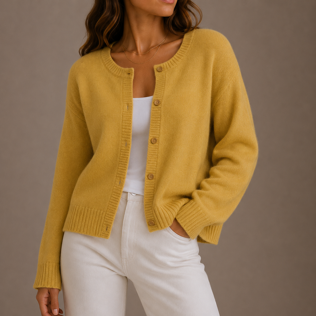 Women's Ribbed Knit Crew Neck Cardigan