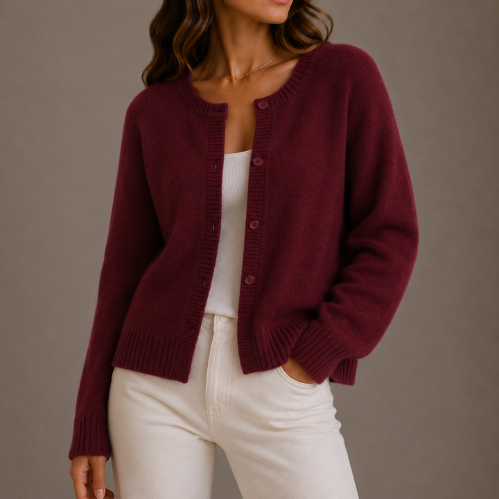 Women's Ribbed Knit Crew Neck Cardigan
