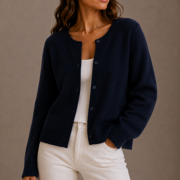 Women's Ribbed Knit Crew Neck Cardigan