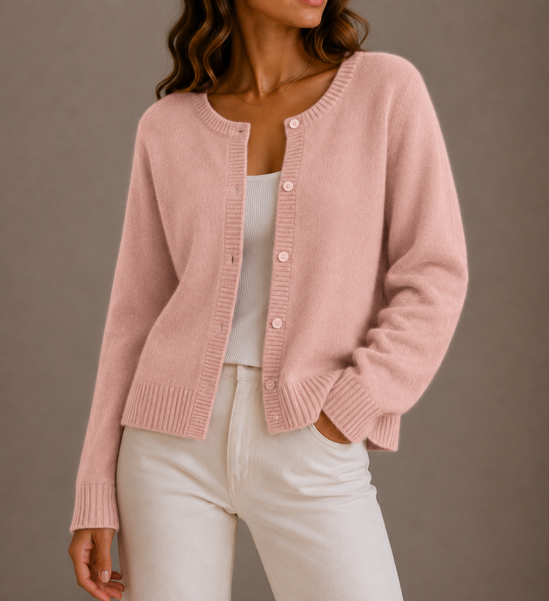 Women's Ribbed Knit Crew Neck Cardigan