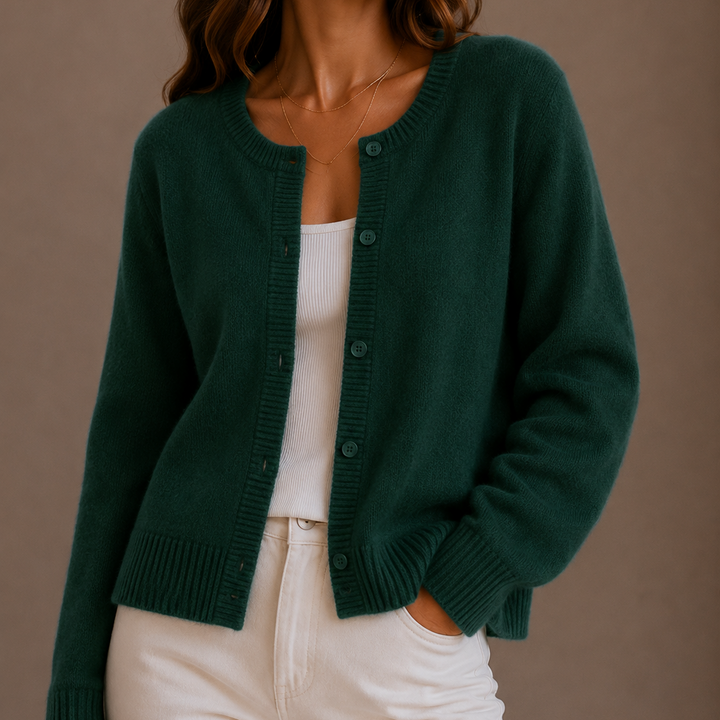 Women's Ribbed Knit Crew Neck Cardigan