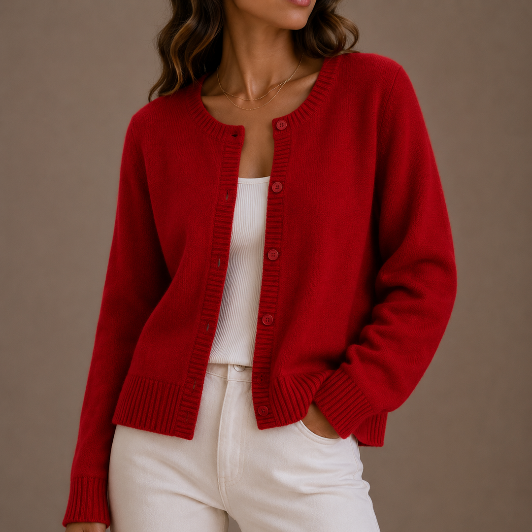 Women's Ribbed Knit Crew Neck Cardigan