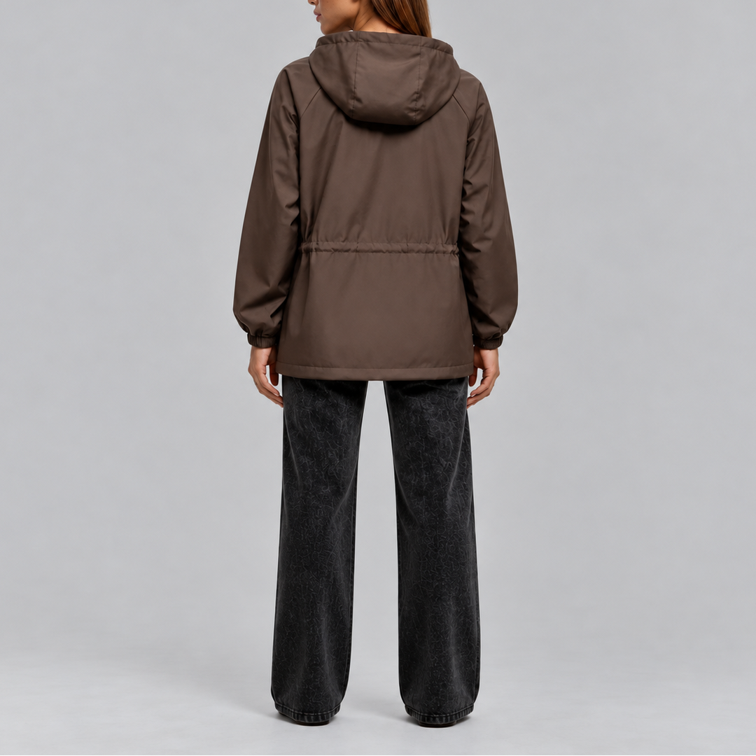 Women's Waterproof Hooded Jacket with Drawstring Waist