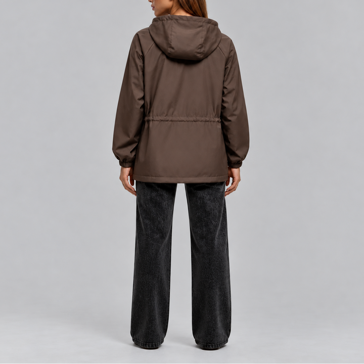 Women's Waterproof Hooded Jacket with Drawstring Waist