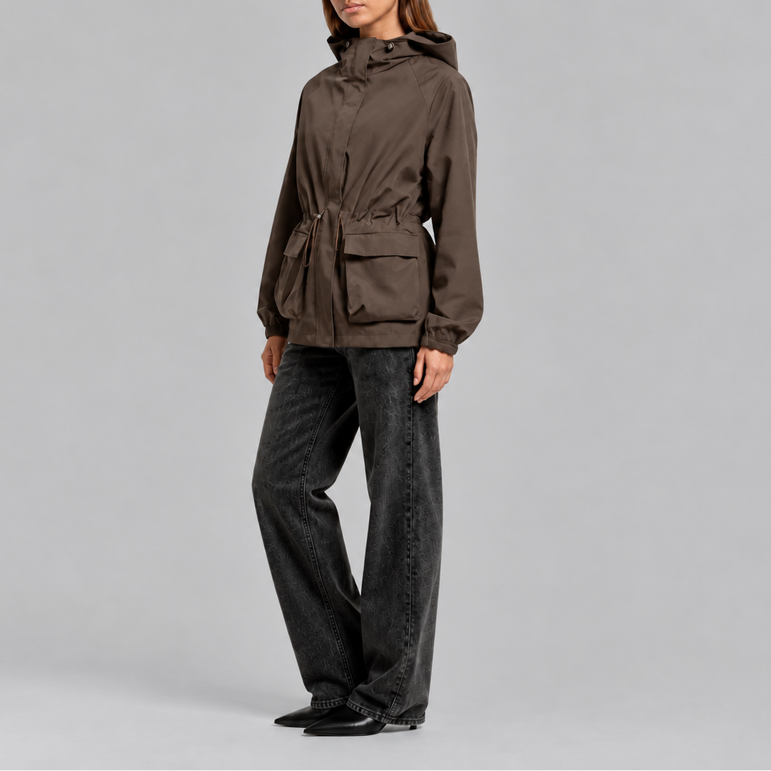 Women's Waterproof Hooded Jacket with Drawstring Waist