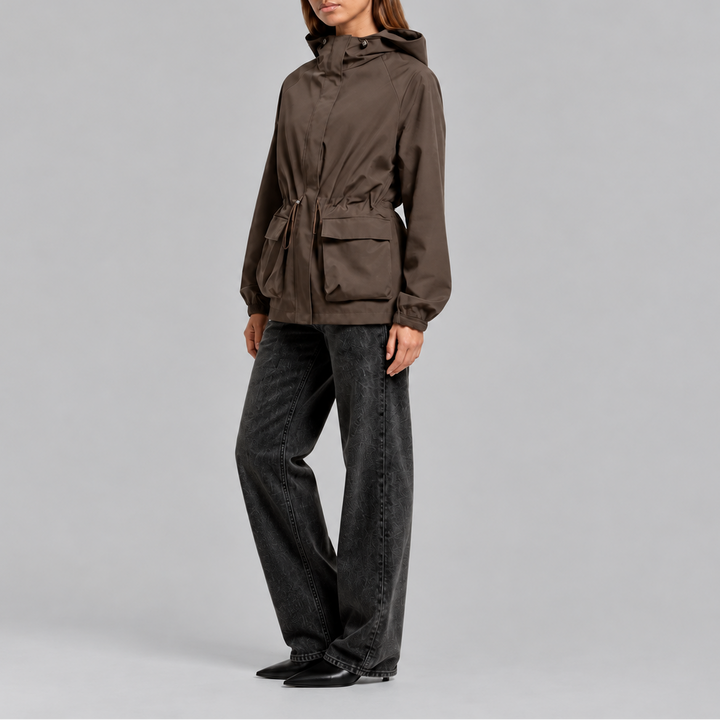 Women's Waterproof Hooded Jacket with Drawstring Waist
