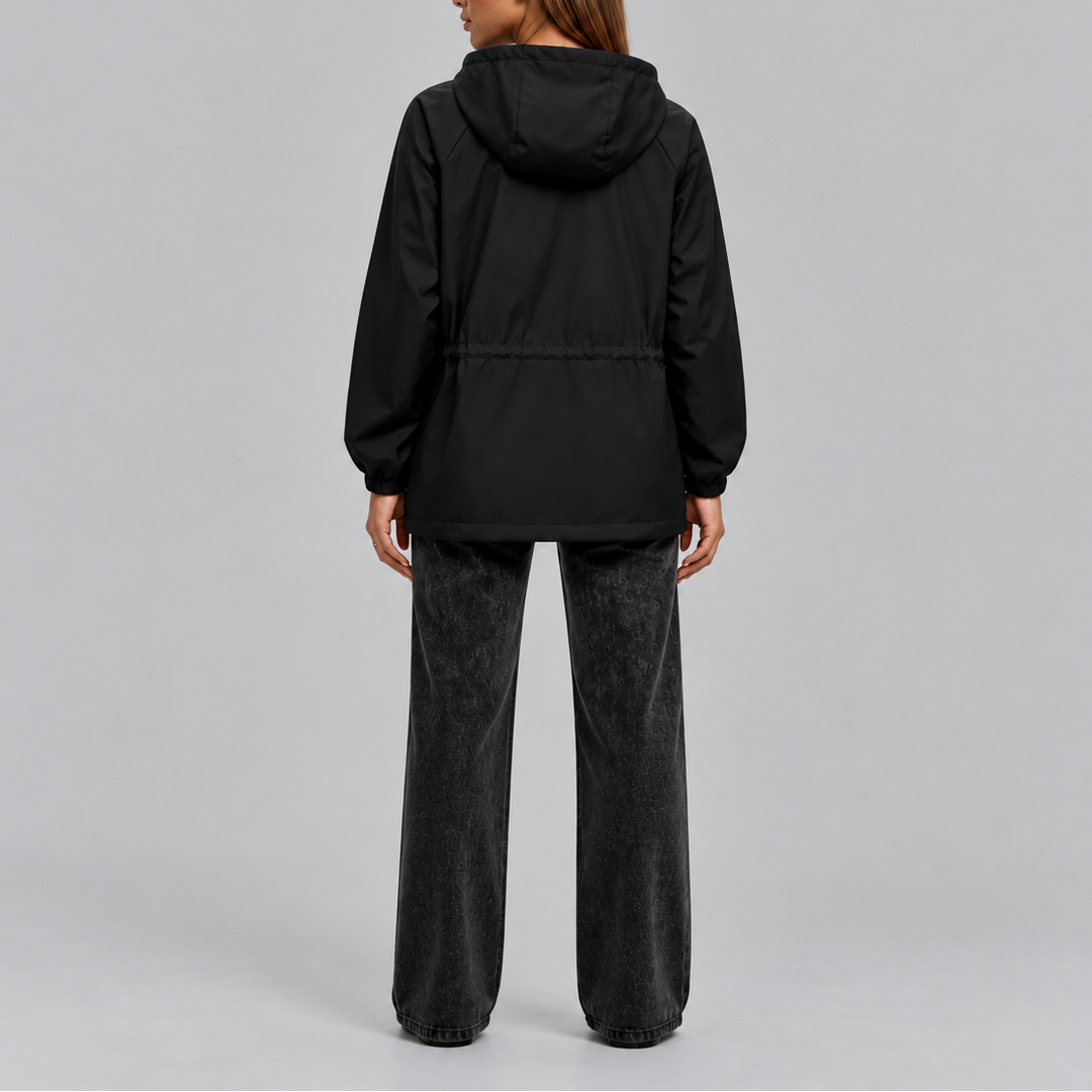 Women's Waterproof Hooded Jacket with Drawstring Waist