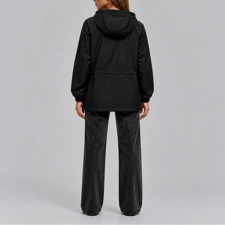 Women's Waterproof Hooded Jacket with Drawstring Waist