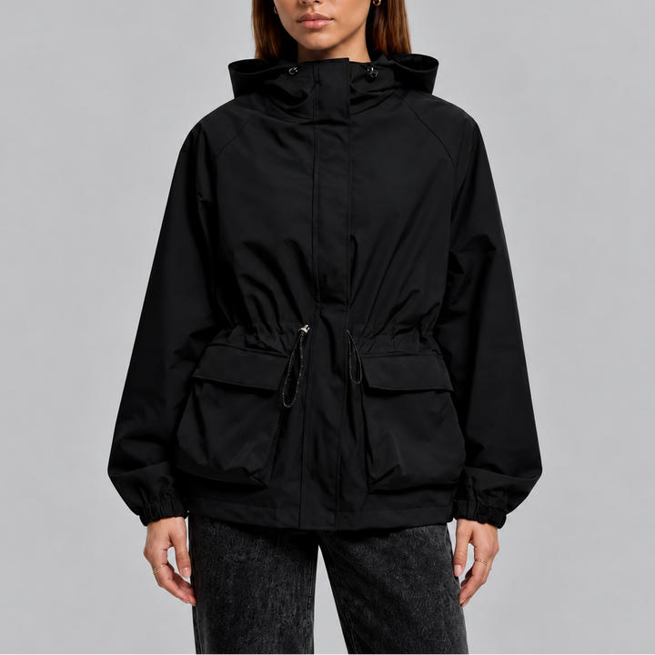 Women's Waterproof Hooded Jacket with Drawstring Waist
