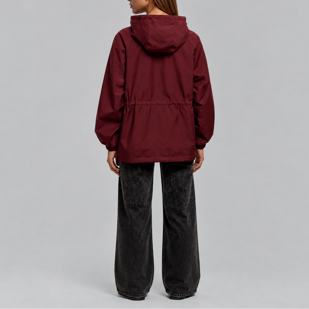 Women's Waterproof Hooded Jacket with Drawstring Waist