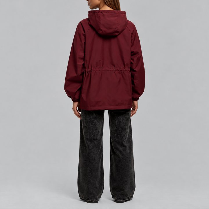 Women's Waterproof Hooded Jacket with Drawstring Waist