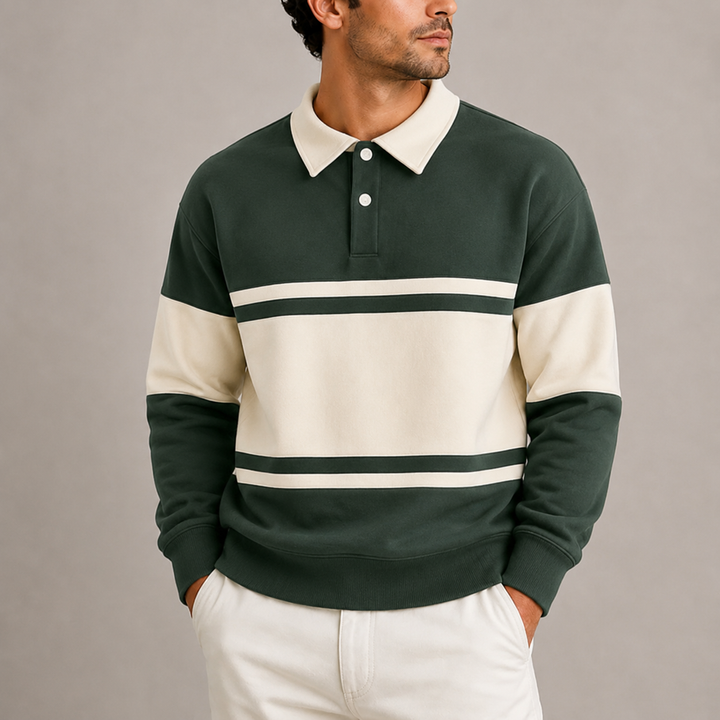 Men's Colourblock Rugby Polo Sweatshirt with Button Placket
