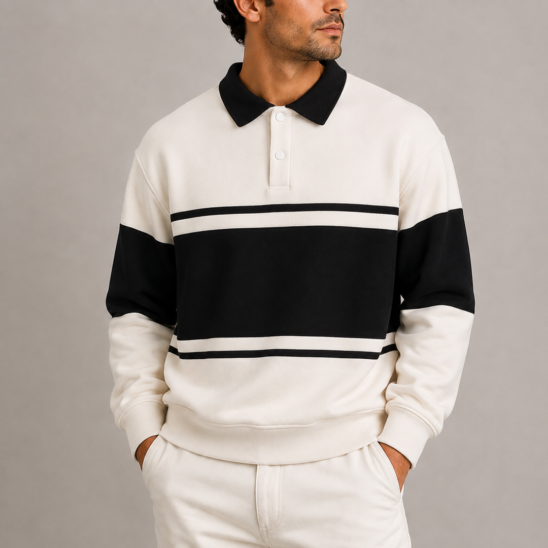 Men's Colourblock Rugby Polo Sweatshirt with Button Placket