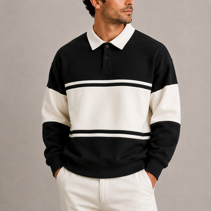 Men's Colourblock Rugby Polo Sweatshirt with Button Placket