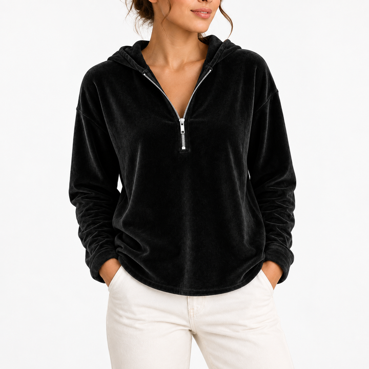 Women's Velvet Quarter-Zip Hoodie in a Relaxed Fit
