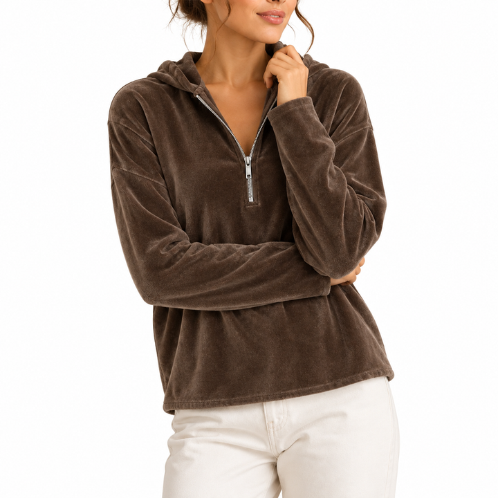 Women's Velvet Quarter-Zip Hoodie in a Relaxed Fit
