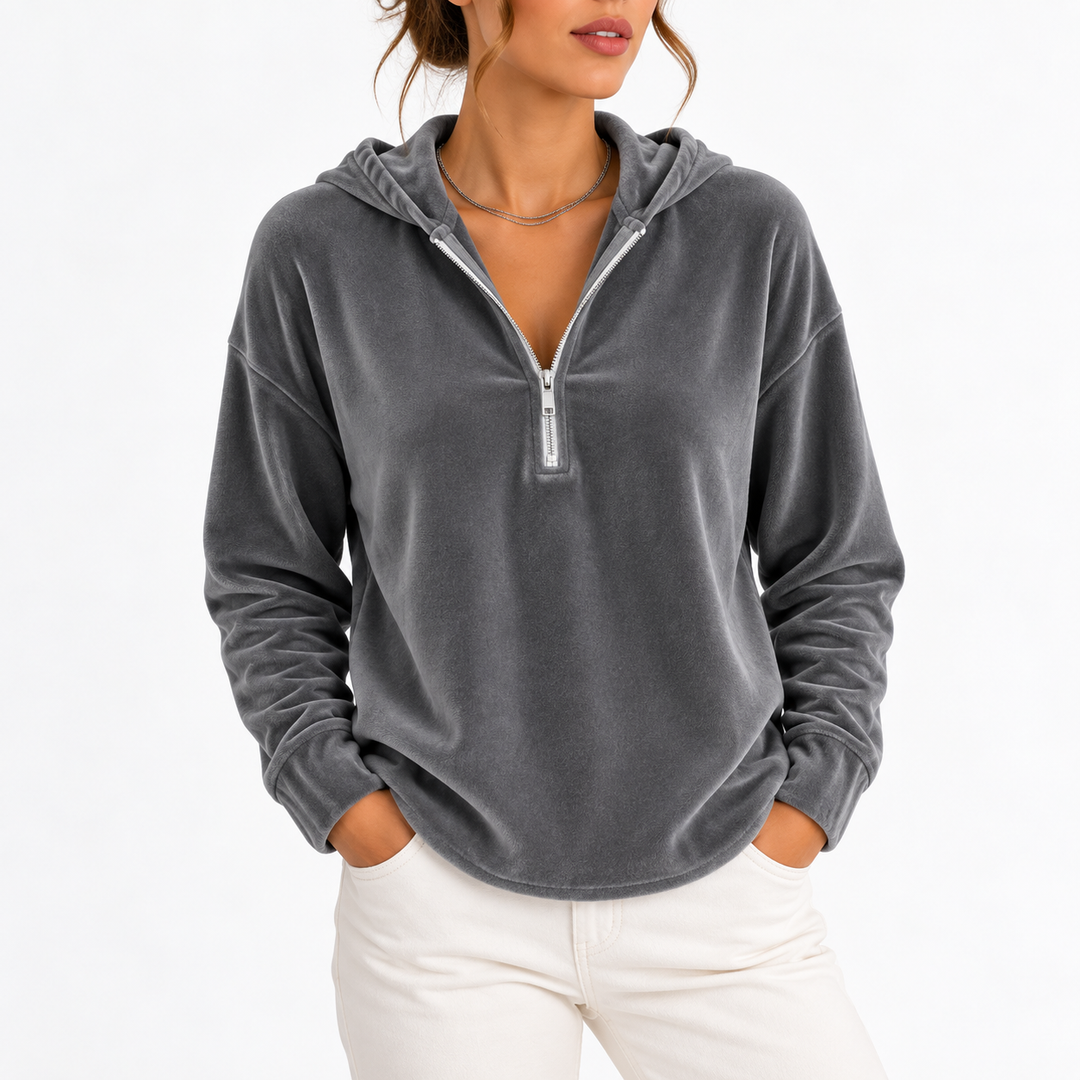 Women's Velvet Quarter-Zip Hoodie in a Relaxed Fit
