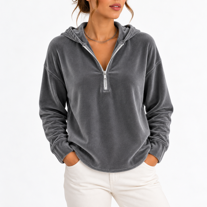 Women's Velvet Quarter-Zip Hoodie in a Relaxed Fit