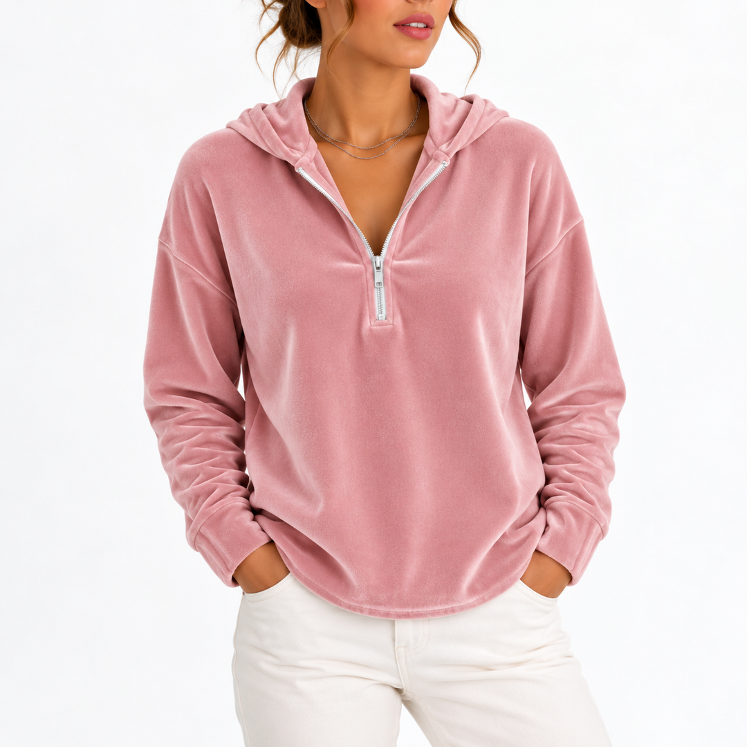 Women's Velvet Quarter-Zip Hoodie in a Relaxed Fit