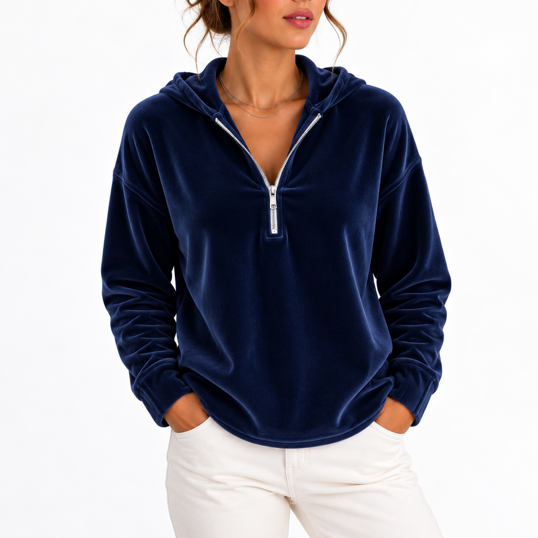 Women's Velvet Quarter-Zip Hoodie in a Relaxed Fit