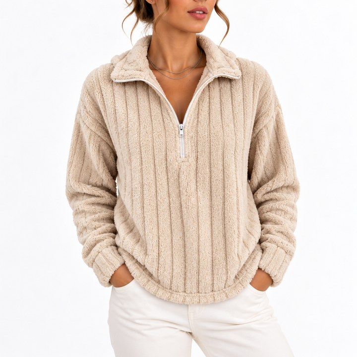 Women's Fleece Ribbed Half-Zip Sweatshirt in Relaxed Fit