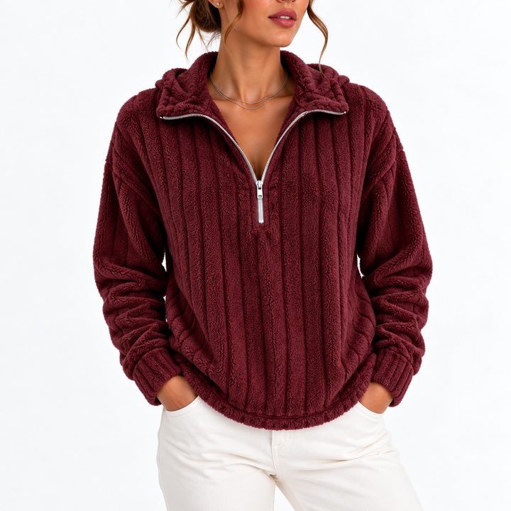 Women's Fleece Ribbed Half-Zip Sweatshirt in Relaxed Fit