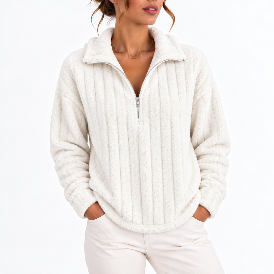 Women's Fleece Ribbed Half-Zip Sweatshirt in Relaxed Fit