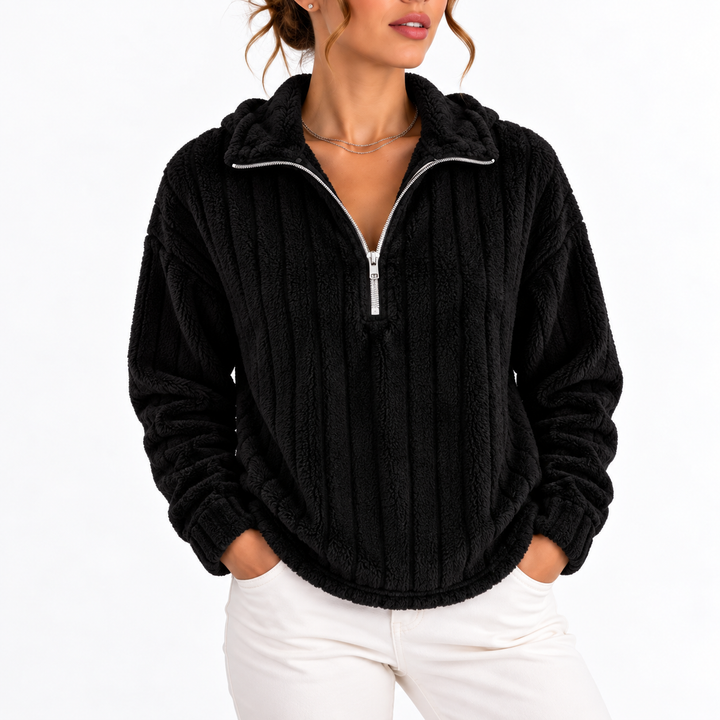 Women's Fleece Ribbed Half-Zip Sweatshirt in Relaxed Fit