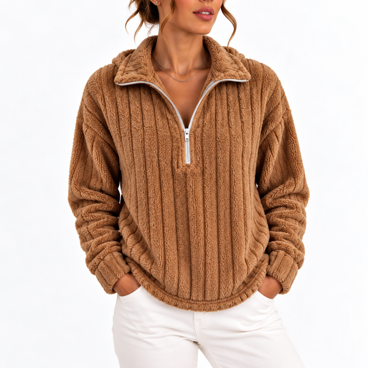 Women's Fleece Ribbed Half-Zip Sweatshirt in Relaxed Fit