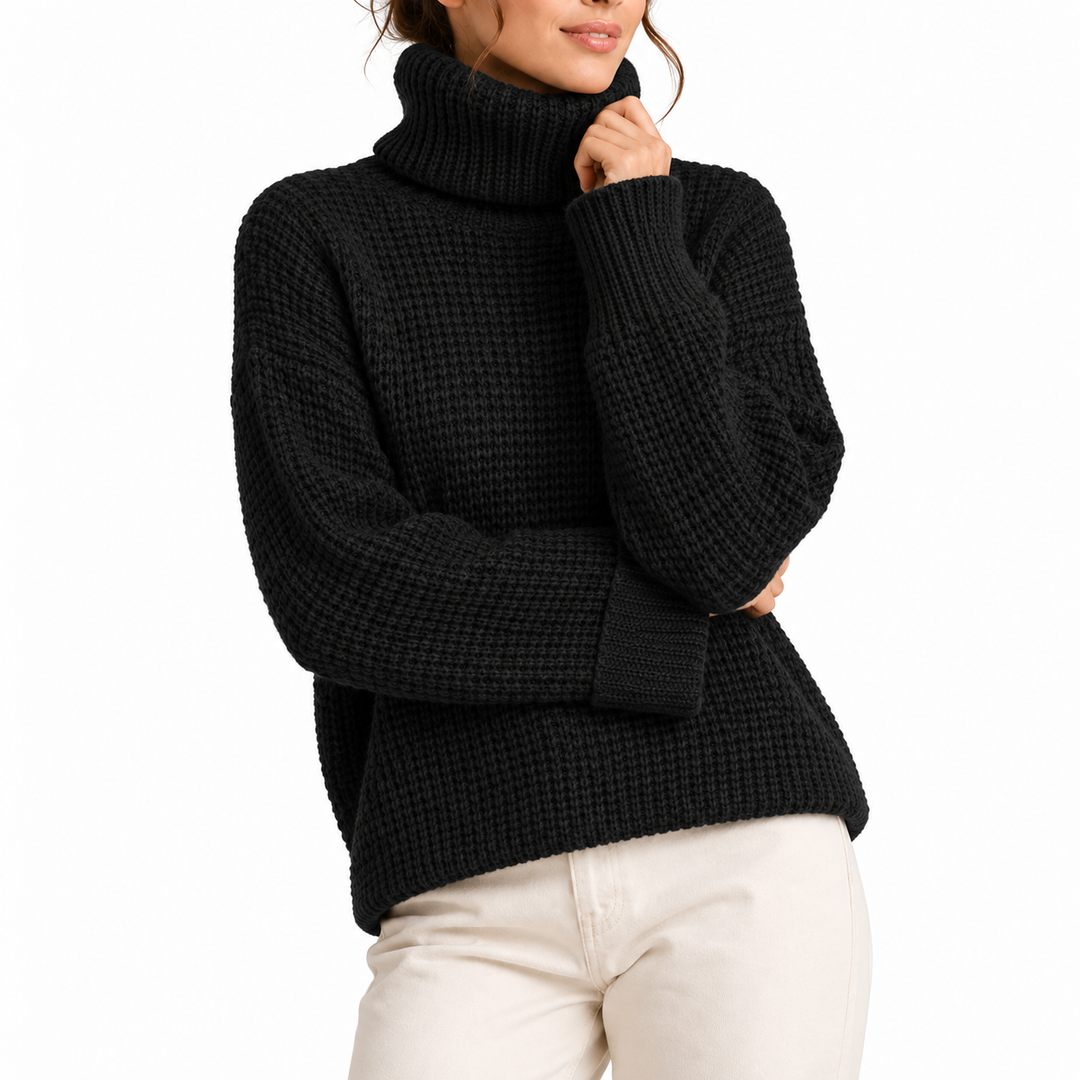 Women's Oversized Turtleneck Jumper in Waffle Knit