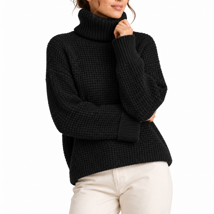 Women's Oversized Turtleneck Jumper in Waffle Knit