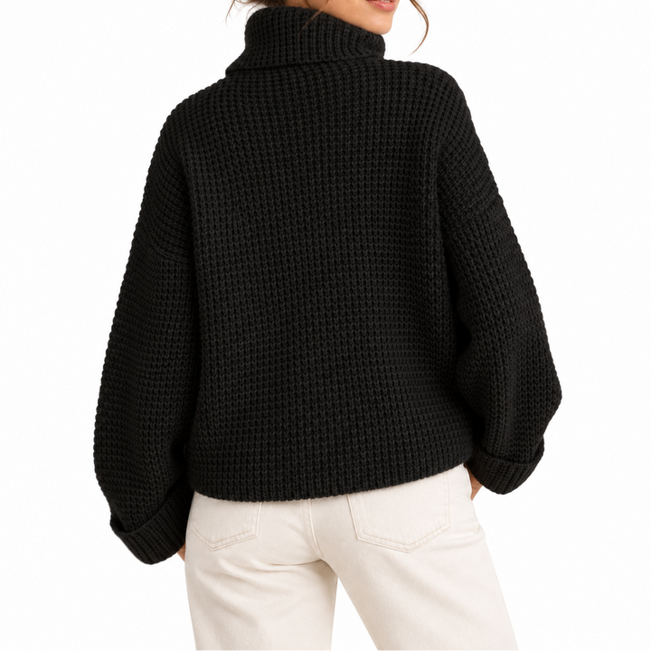 Women's Oversized Turtleneck Jumper in Waffle Knit