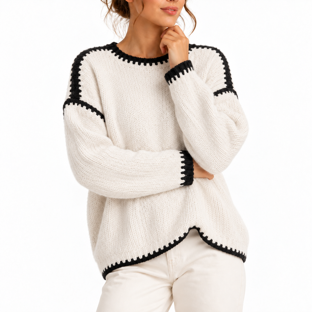 Women's Chunky Knit Jumper with Contrast Stitch Trim