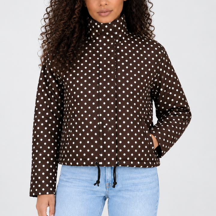 Women's Polka Dot Cropped Jacket with Drawstring Hem