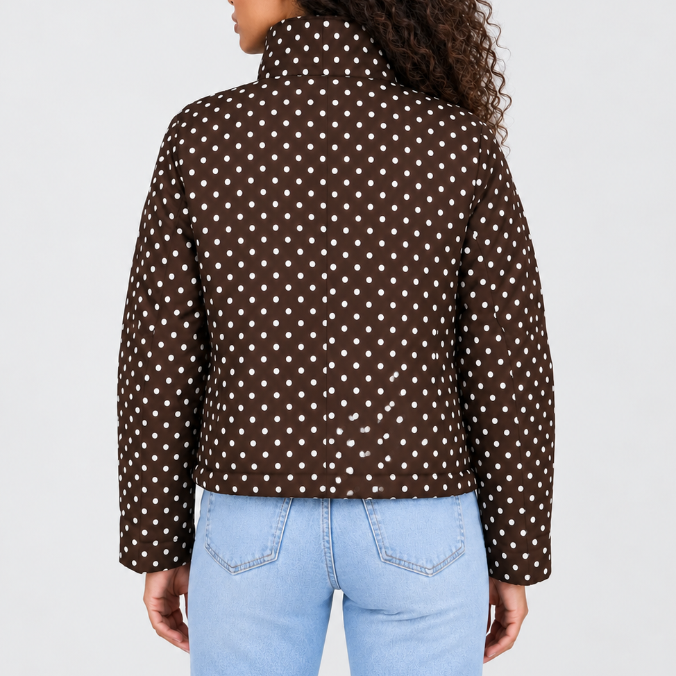 Women's Polka Dot Cropped Jacket with Drawstring Hem