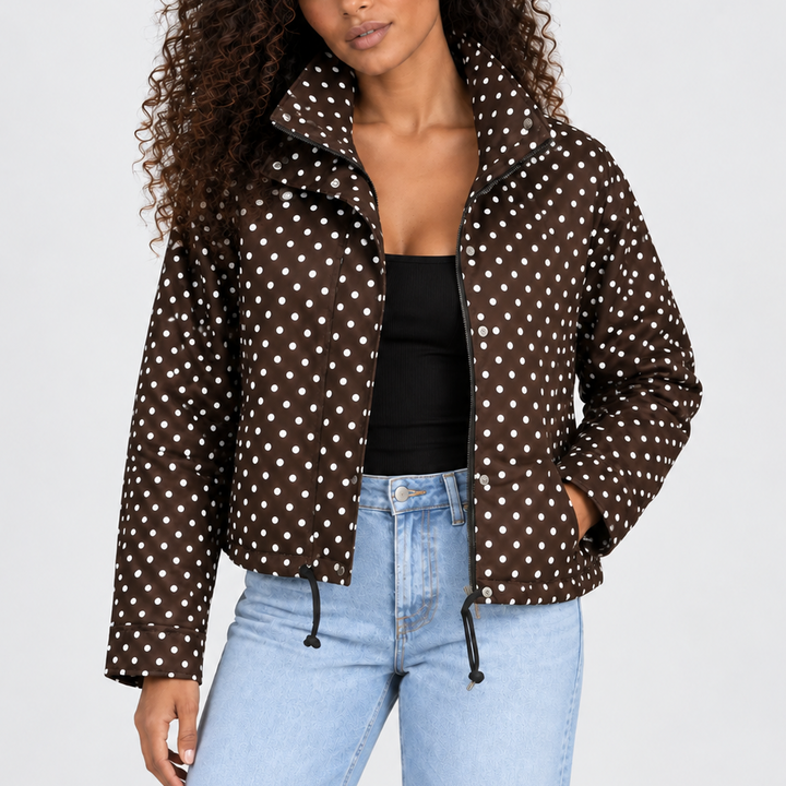 Women's Polka Dot Cropped Jacket with Drawstring Hem