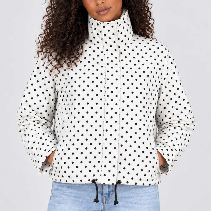 Women's Polka Dot Cropped Jacket with Drawstring Hem