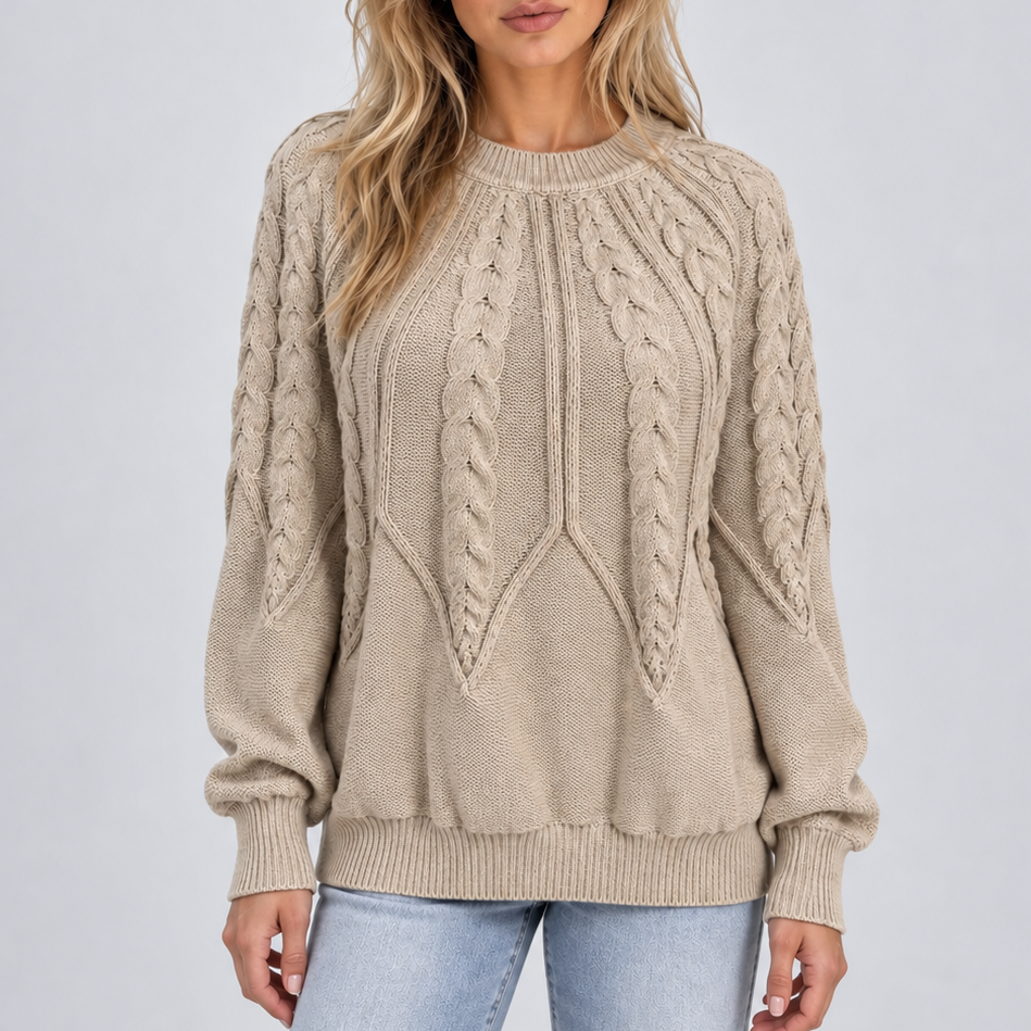 Women's Cable Knit Jumper with Balloon Sleeves