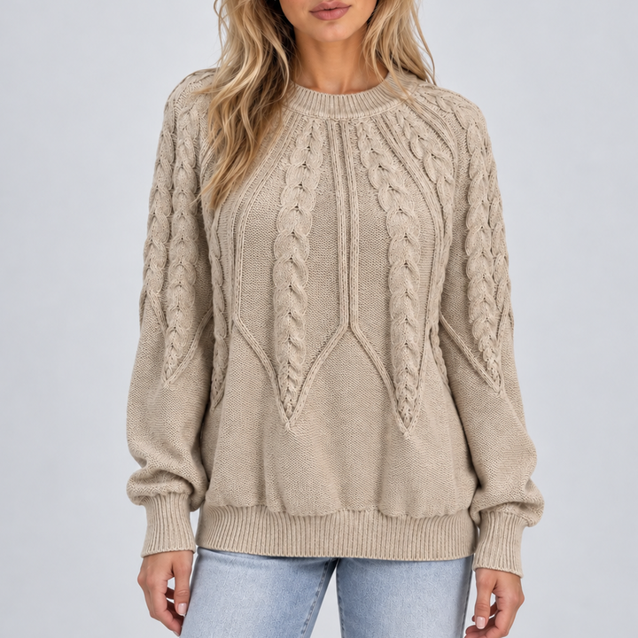 Women's Cable Knit Jumper with Balloon Sleeves