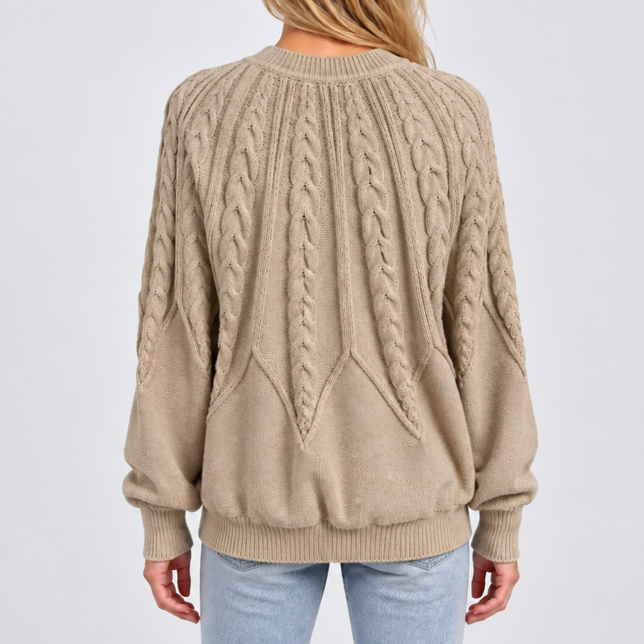 Women's Cable Knit Jumper with Balloon Sleeves