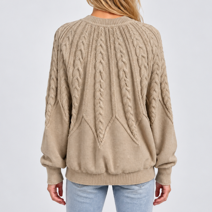Women's Cable Knit Jumper with Balloon Sleeves