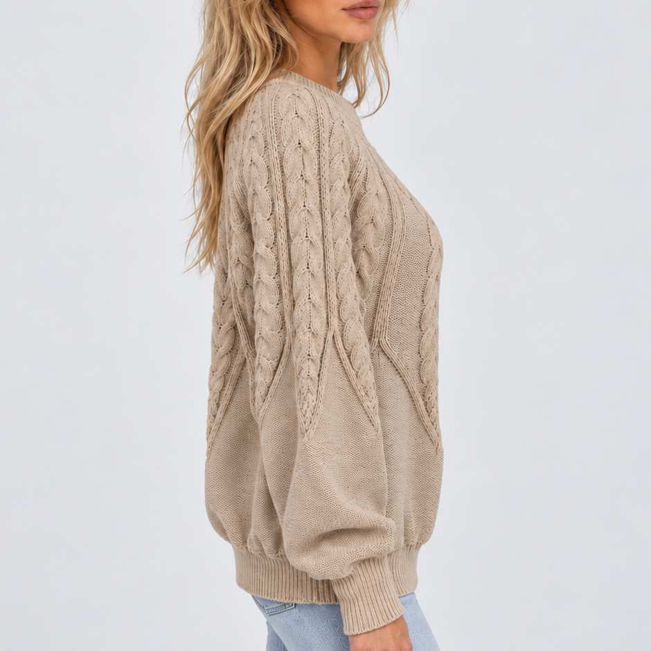 Women's Cable Knit Jumper with Balloon Sleeves