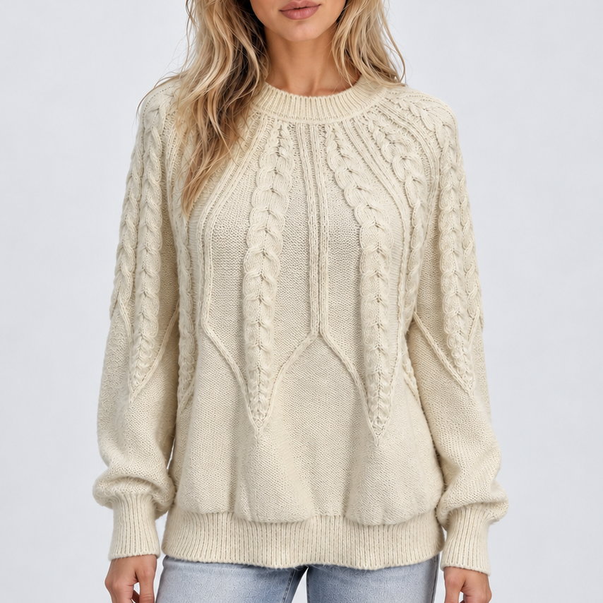 Women's Cable Knit Jumper with Balloon Sleeves